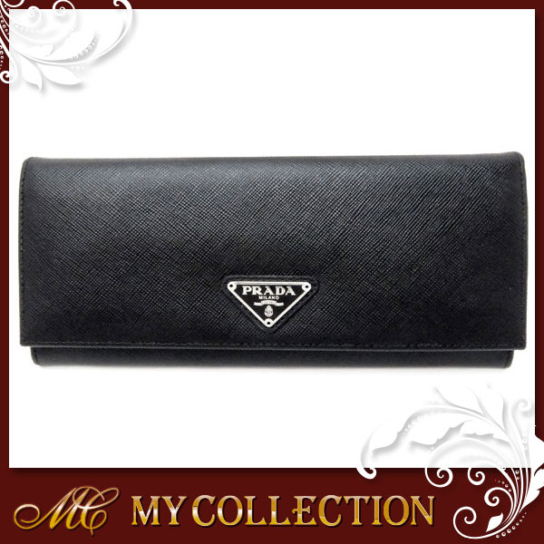 【未使用】プラダ PRADA 財布 長財布 二つ折り サフィアーノ 三角 ロゴプレート ブラック シルバー金具 レザー 1M1132