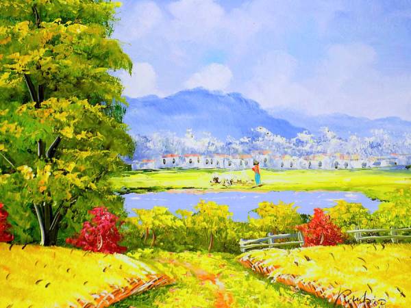 G*T様 RE7304真作保証■JEAN.F.HANSEN■41＊32cm肉筆油 自然風景【肉筆保証】新品油絵20号額付約75cm×65cm『バルビゾンの風景』