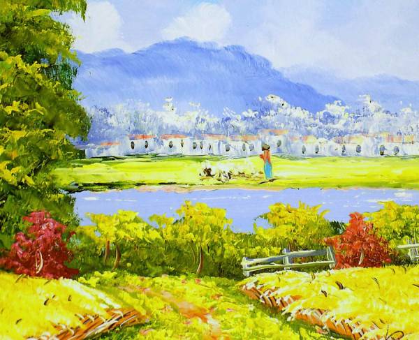 自然風景【肉筆保証】新品油絵20号額付約75cm×65cm『バルビゾンの