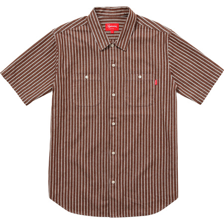 新品 17ss Supreme Stripe Denim S/S Shirt Brown Lサイズ classic logo デニム シャツ box