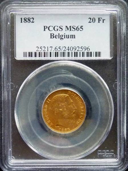 ベルギー レオポルド2世 PCGS 20フラン金貨 NGC 20フラン 1882年 Gold
