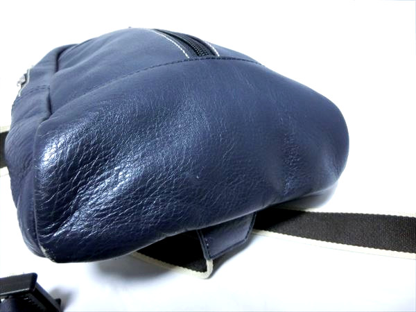 1円 コーチ レザーボディバッグ キャンバス ショルダー 青 ブルー ロゴ ブラウン 茶色 ライン