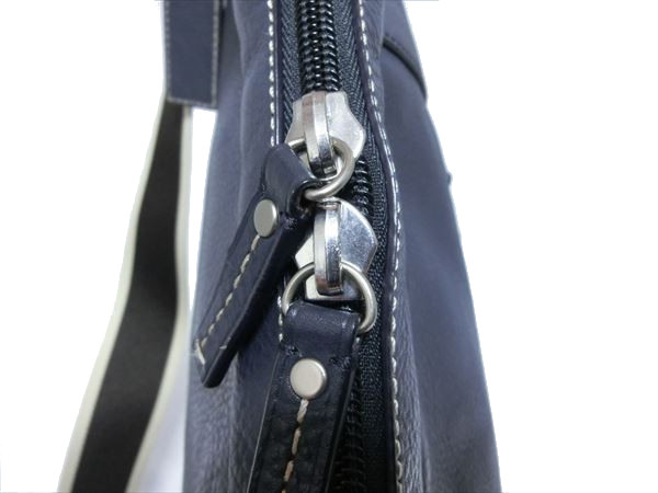 1円 コーチ レザーボディバッグ キャンバス ショルダー 青 ブルー ロゴ ブラウン 茶色 ライン