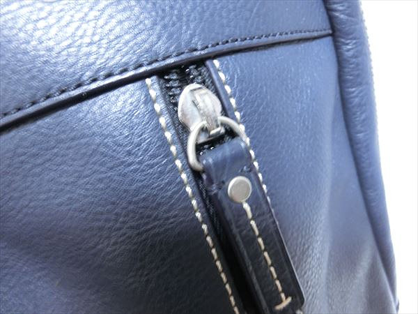 1円 コーチ レザーボディバッグ キャンバス ショルダー 青 ブルー ロゴ ブラウン 茶色 ライン