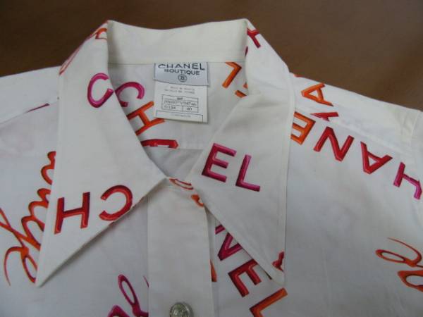 シャネルロゴ入 長袖ビッグ シャツ 　40　　17-5