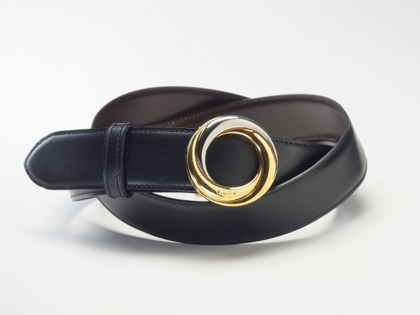 P4664フランス製*カルティエ/Cartier*トリニティバックル/リバーシブル/レザーベルト/革ベルト/黒×茶/ブラック×ブラウン
