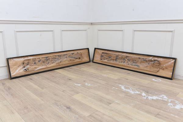 HK16 新品未使用 欄間 らんま 建具 内装 和室 彫刻 天然杉 一対