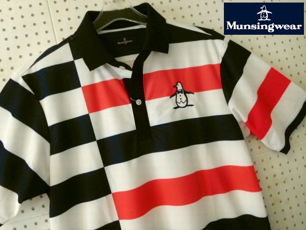 新品15120円★マンシング サンスクリーン/ドライ 変形ボーダー柄 ポロシャツ M