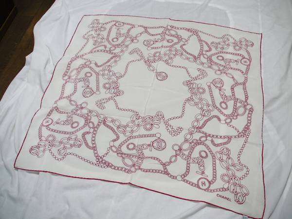 CHANEL□シャネル スカーフ チェーン柄 ロゴ シルク