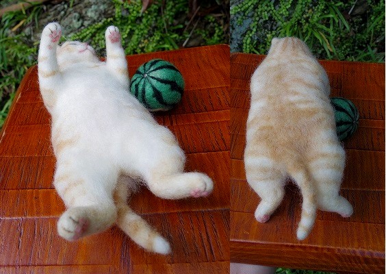 saf♪♪ 猫 デブ猫 スイカ 夏 茶トラ 羊毛フェルト ハンドメイド(羊毛