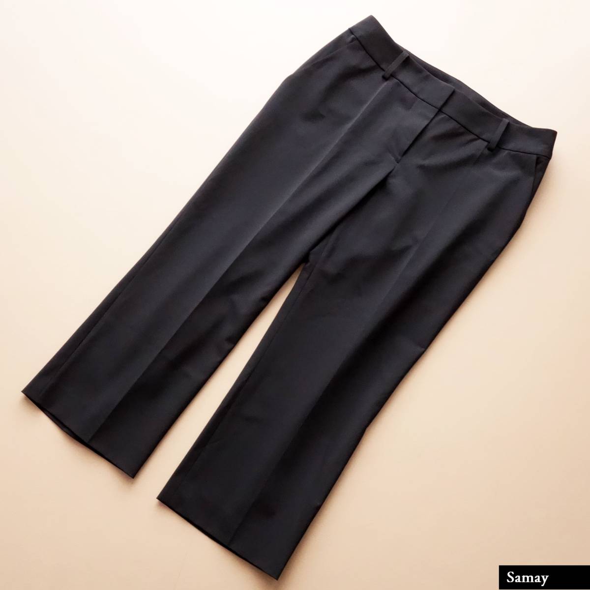 未使用級　フォクシーニューヨーク　クロップドワイドパンツ　ストレッチ　42 □FOXEY NY□ 42 美シルエット クロップドパンツ 黒 フォクシー
