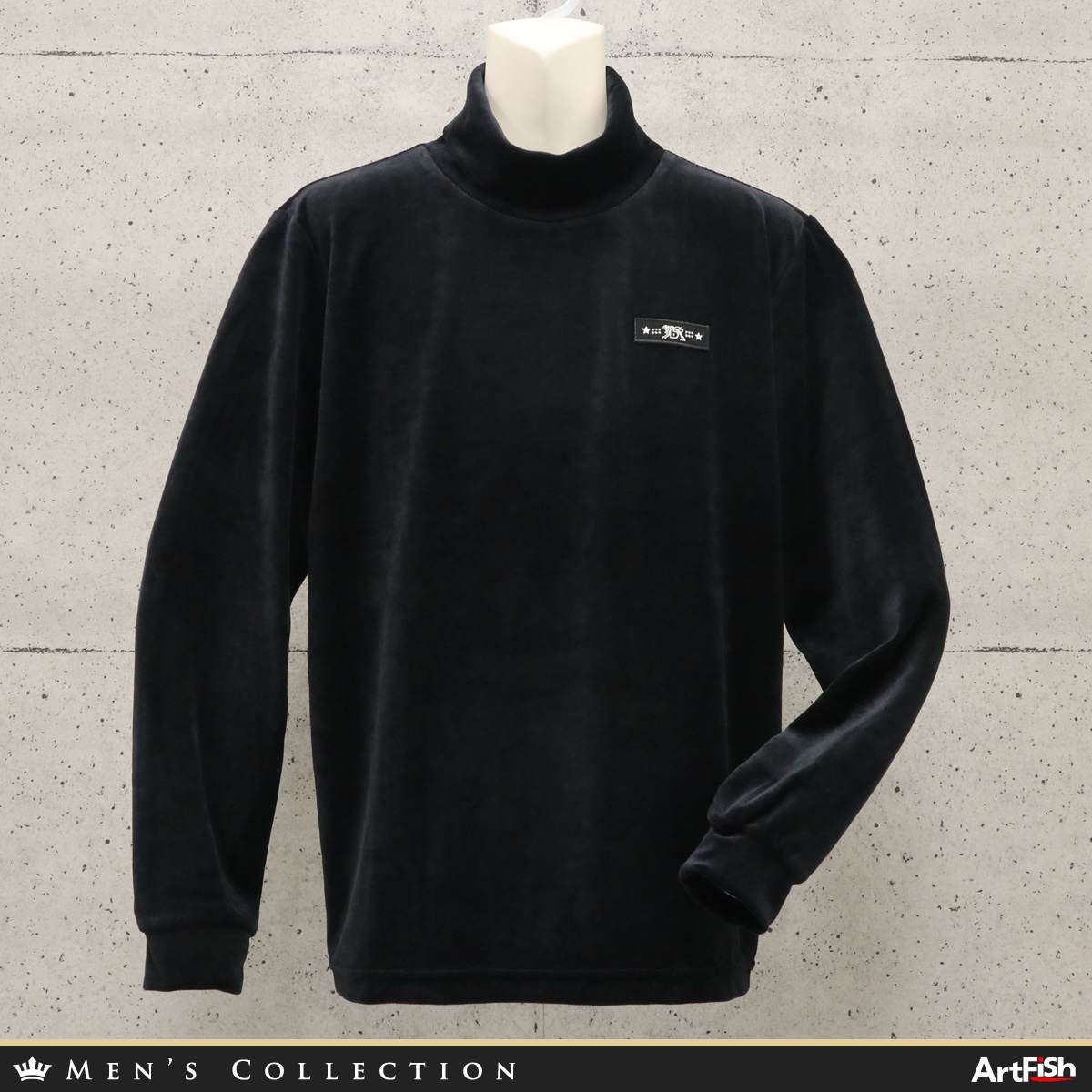 barassi 【伊】ベロア スパンコールb刺繍 黒 秋冬起毛 タートル 日本製 長袖 カットソー d323*s46新品