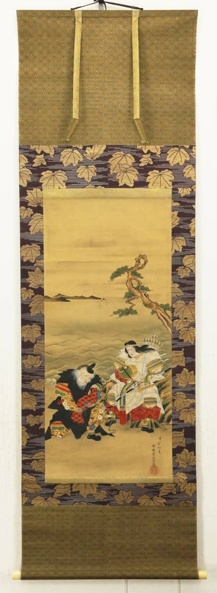 WISH】○奥村政信 奥村派の始祖 肉筆 日本画 掛軸 絹本「辛亥初夏」 牙