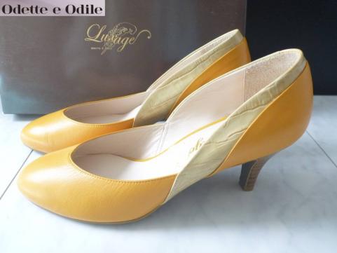 1.7万新品オデットエオディール(Odette e Odile )黄×ベージュ　本革　パンプス　23