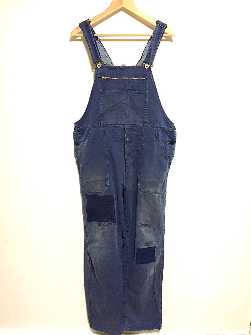 フレンチワーク オーバーオール 60's ビンテージ ドーナツボタン リペア 100%コットン フランスワーク フレンチアンティーク