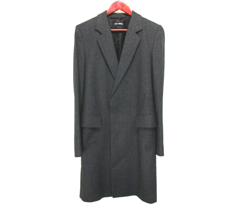 ラフシモンズ【RAF SIMONS】□比翼ウールチェスターコート グレー 46
