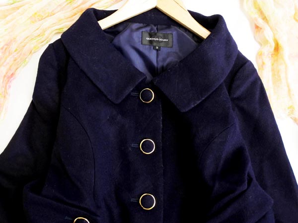 クイーンズコート カシミヤ混 コート size2/紺 ◇□ ☆ hkd1 QUEENS 