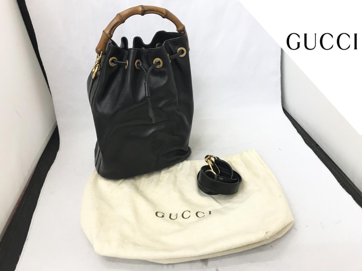 希少【グッチ GUCCI バンブーハンドル バッグ 2WAY 巾着 レザー 