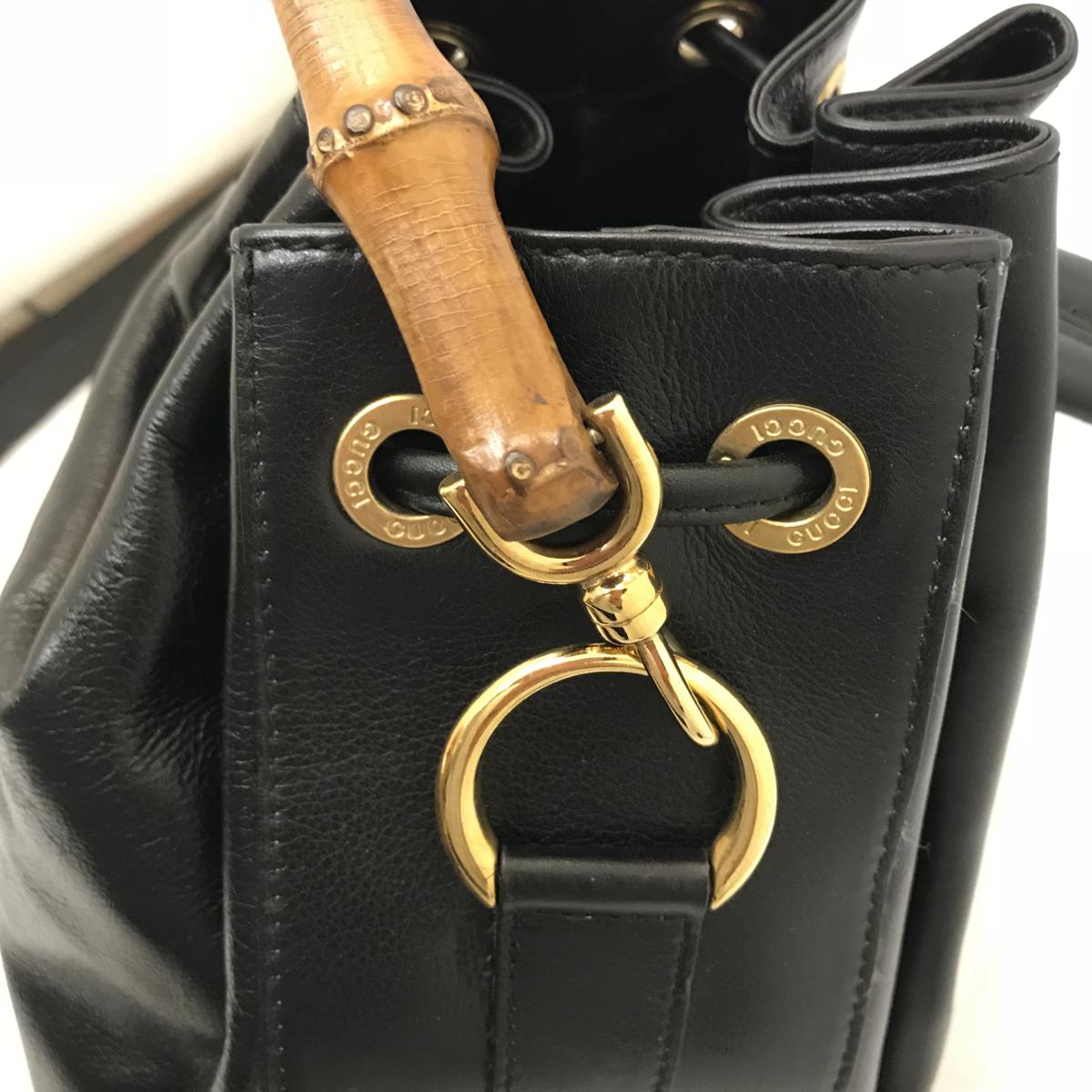 希少【グッチ GUCCI バンブーハンドル バッグ 2WAY 巾着 レザー 