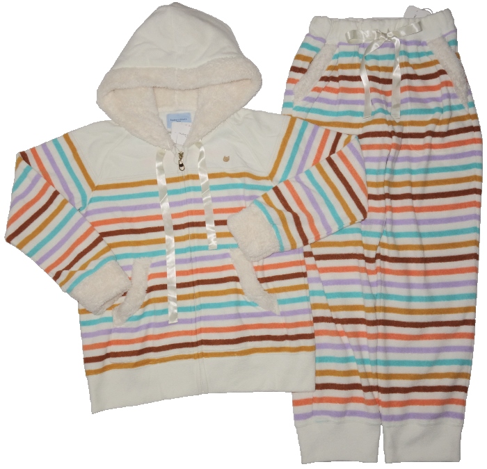 ツモリチサト★ワコール★あたたかボア付パーカーパジャマ★Mサイズ★カラフルボーダー&ネコ★マルチカラー