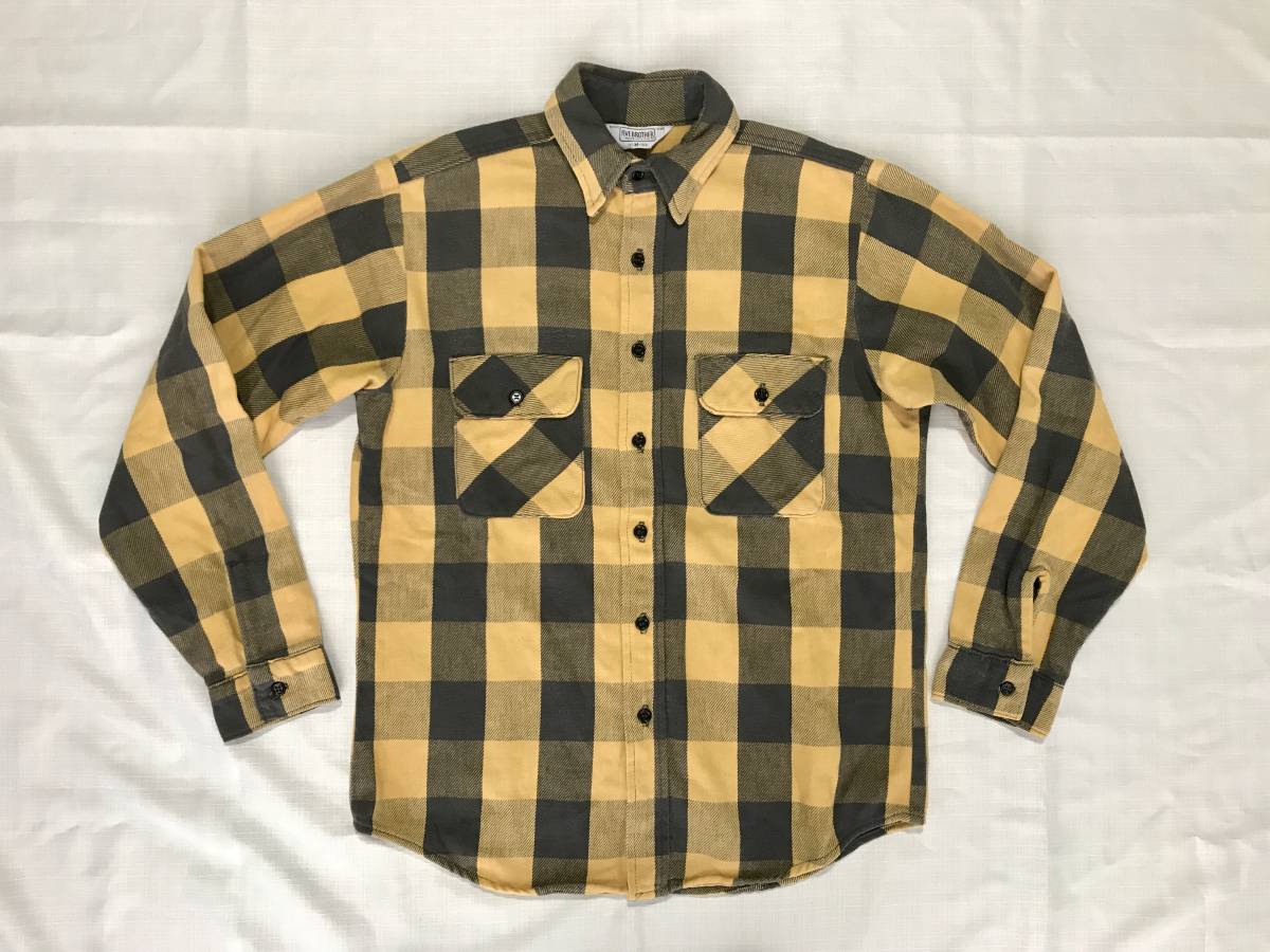 希少 70sビンテージ FIVE BROTHER 黒 黄 ヘビー ネルシャツ マスタード