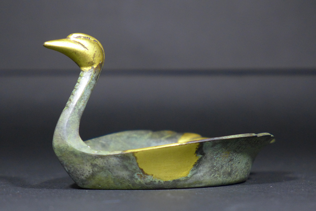 【黒船堂】四世　蔵六　塗金銅 瑞鳥　床置　秦蔵六　共箱　保証品