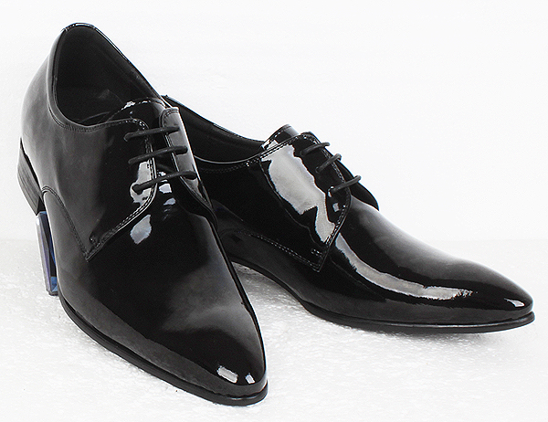 新品！送料無料　本革　エナメル　シークレットシューズ　ビジネスシューズ　身長高　ロングノーズ　ドレスシューズ　ブラック ◇24.5