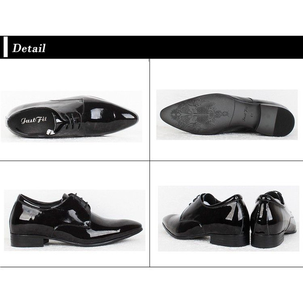 新品！送料無料　本革　エナメル　シークレットシューズ　ビジネスシューズ　身長高　ロングノーズ　ドレスシューズ　ブラック ◇24.5