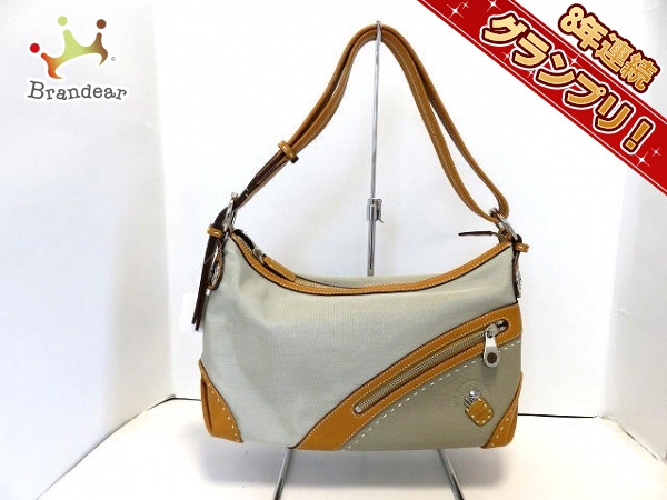 ペレボルサ PELLE BORSA バッグ ショルダーバッグ ナイロン×レザー ライトカーキ×ライトブラウン 美品