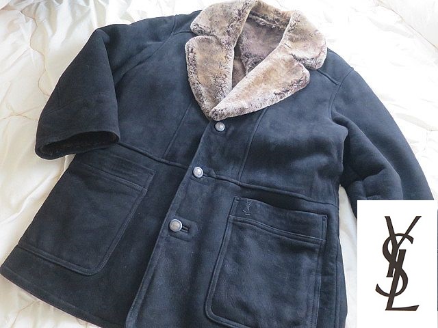美品サンローラン黒ムートンコート 定価80万 SAINT LAURENT 14AW 
