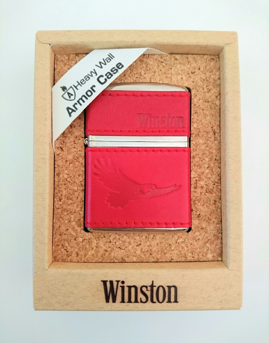 未使用◇ ZIPPO ライター Winston ウィンストン 赤 革巻き アーマー 