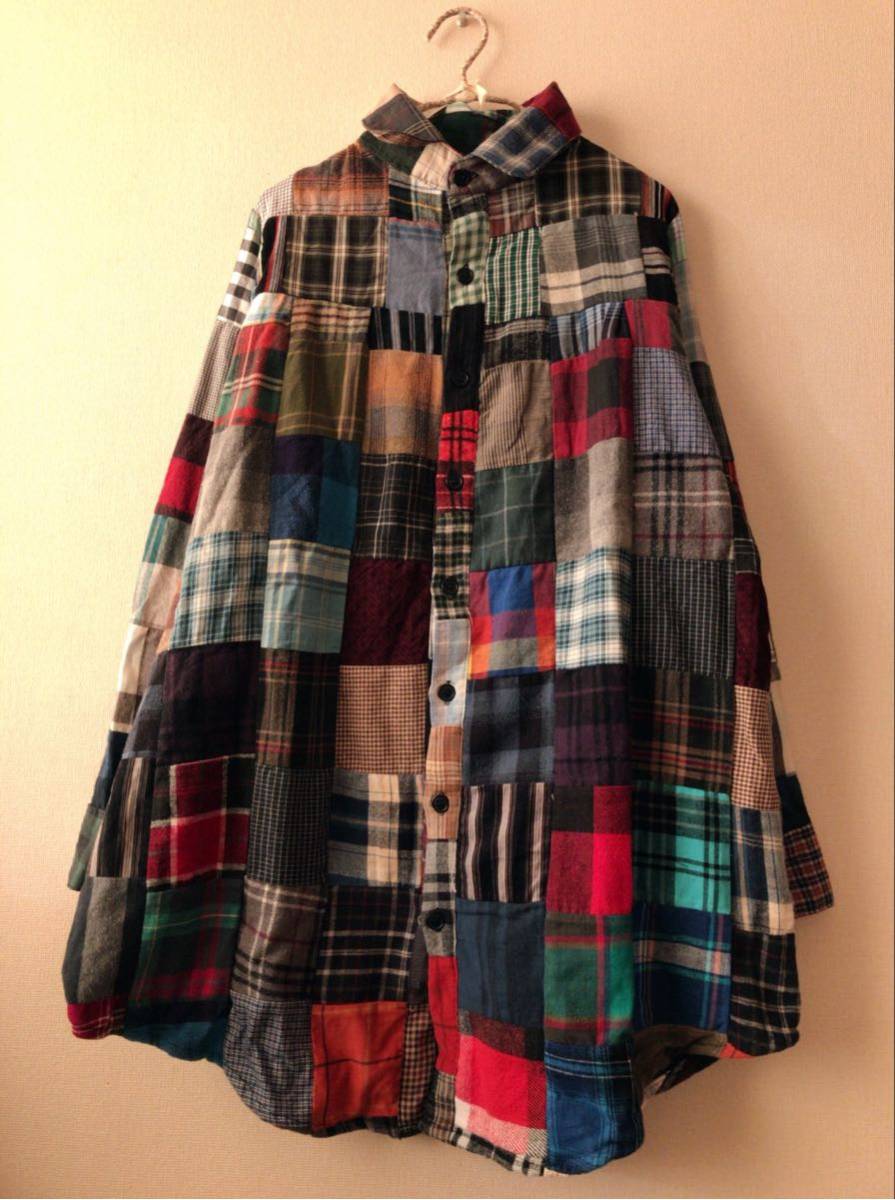 新品＊ Fillil/フィリル 古着リメイク　パッチワークネルチェックシャツワンピース＊北欧 ナチュラルリンネル