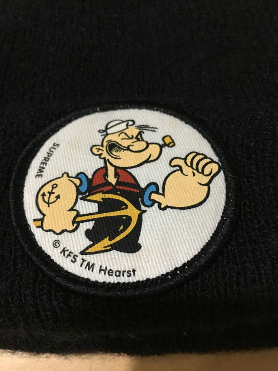 本物 レア 正規 Supreme シュプリーム Popeye ポパイ コラボ ニットキャップ 黒 ブラック USA BOXロゴ ボックスロゴ
