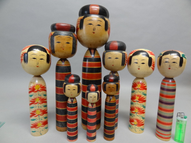 【古こけし】 338 海谷吉右衛門・吉弥　　９本 15～36cm