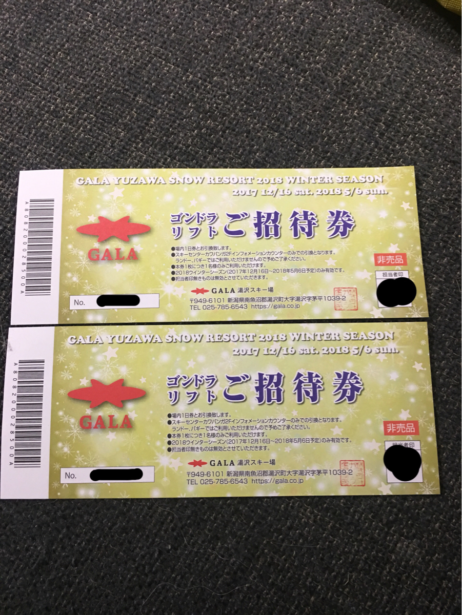 GALA湯沢 ガーラ湯沢 リフト券 二枚 ご招待券 ガーラ湯沢（GALA湯沢 