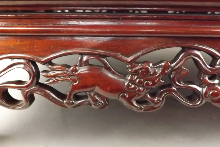 ◇重厚 唐木 花台 香炉台 猫脚 唐獅子透かし彫 重量4.6ｋｇ ②◇