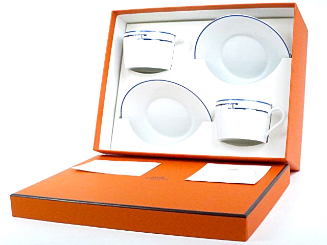 【新品・未使用】HERMES エルメス フランス製 カップ&ソーサー 高級洋食器 陶磁器 ペアセットHマーク【CY16】