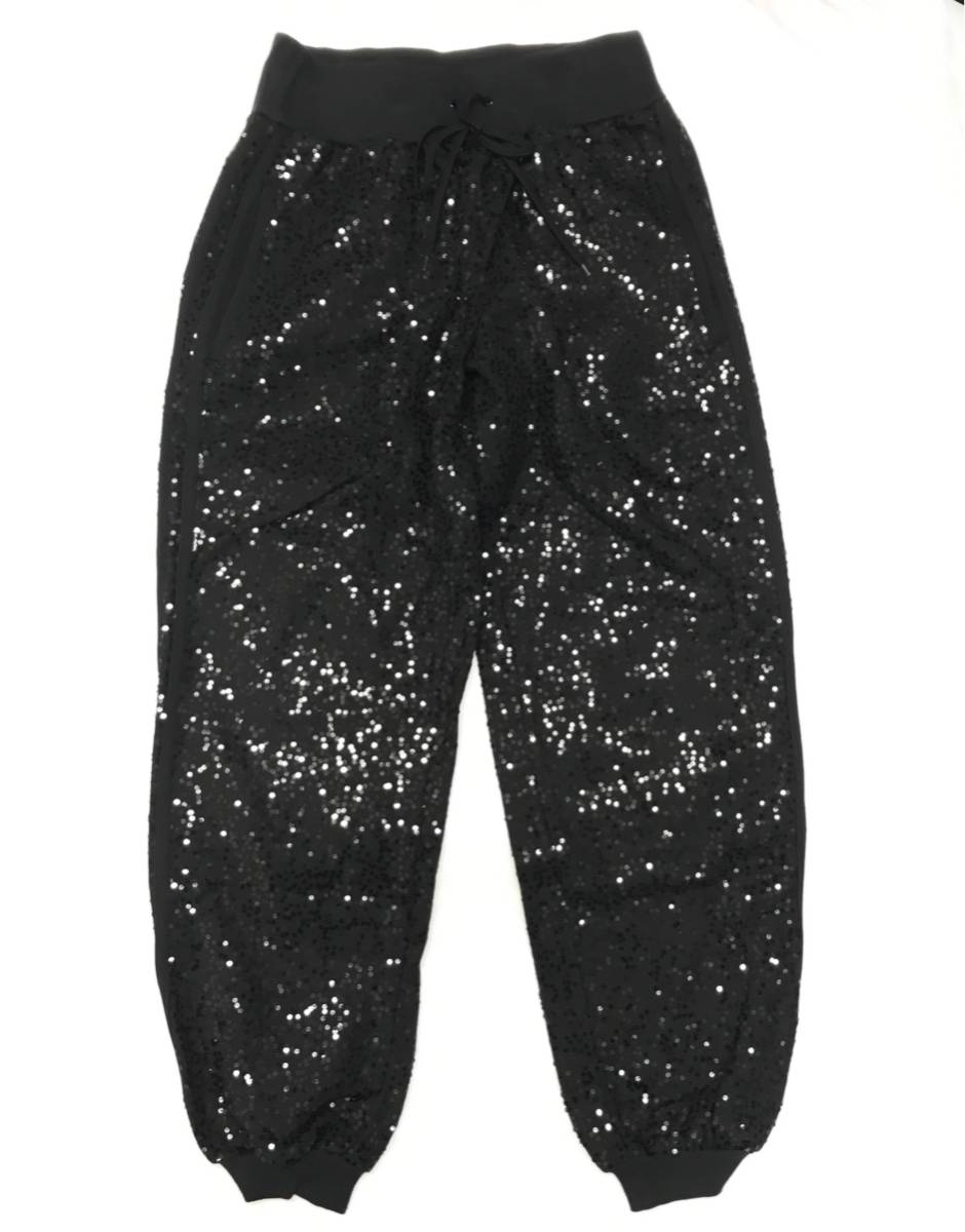 正規品■adidas (アディダス)× JEREMY SCOTT（ジェレミースコット）3本ライン スパンコール スウェットパンツ 黒O【SD】