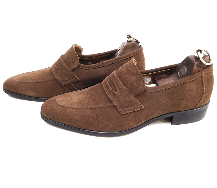 ■上質日本製 大人カジュアル 新品 Luciano Vieri ルチアーノ ヴィエリ スウェード レザー コインローファー スリッポン 25.5 茶 120856sh