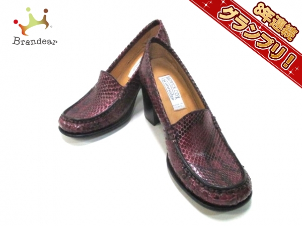 パトリックコックス PATRICK COX 靴 パンプス 37 1/2 パイソン ボルドー×黒 レディース アウトソール張替済