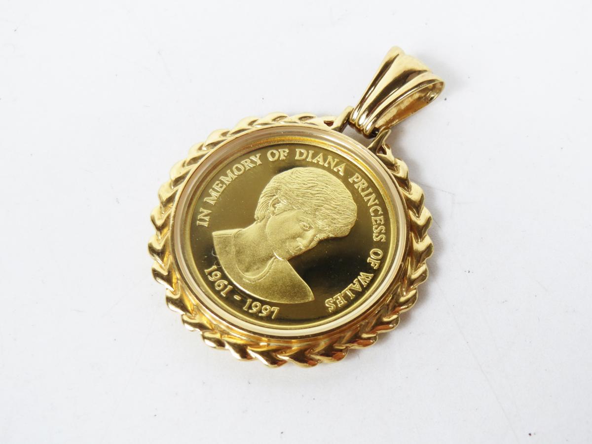∴ K24 ダイアナコイン 1/5oz 1997 追悼金貨 ペンダントトップ K18 枠 15.5g