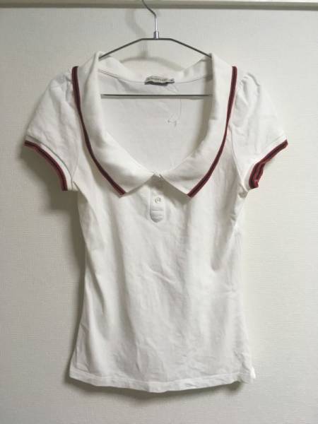 MONCLER 変形ネック ポロシャツ ブラウス ドロップショルダー トリコロール M 白/セーラーカラー