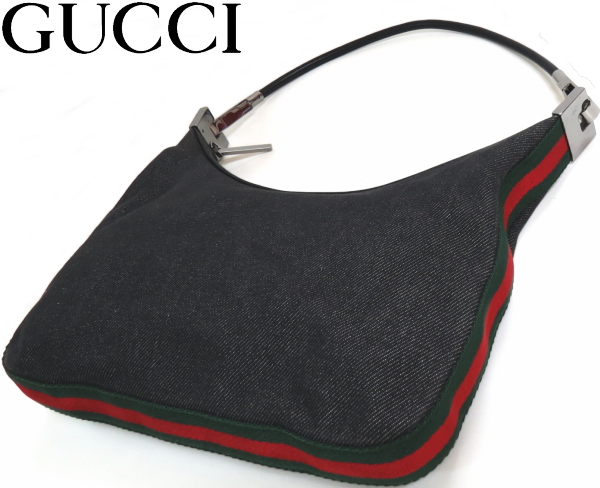 超激得，定番 グッチGUCCIブラックデニム黒ショルダーバッグ シェリーライン ウェビングライン(その他)｜売買されたオークション情報、yahooの商品情報をアーカイブ公開 - オークファン かばん、バッグ