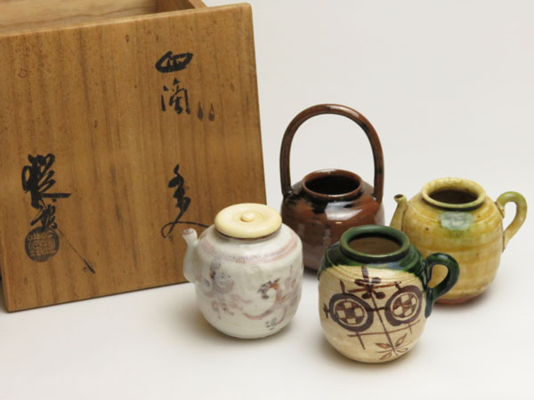 山口錠鉄 色変わり 四滴 茶入 共箱付 茶器 茶道具 陶芸 日本の陶磁