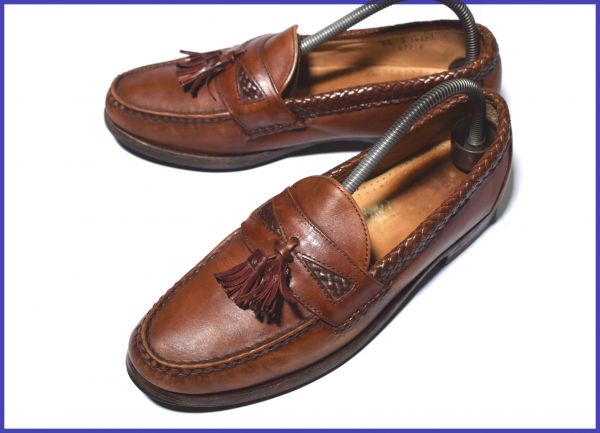 USA製★アレンエドモンズ/Maxfield★履き口編み革/マッケイ製法/タッセルローファー26.5茶◆9C87