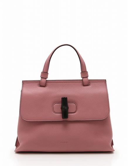 Tポイント 美品 グッチ GUCCI ハンドバッグ ショルダーバッグ バンブーデイリートップハンドル ピンク レザー BAMBOO DAILY 370831 保存袋