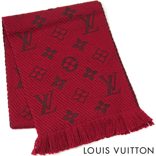 訳あり ルイ ヴィトン LOUIS VUITTON マフラー LV レディース メンズ ストール エシャルプ ロゴマニア M72432 ルビー レッド 51848