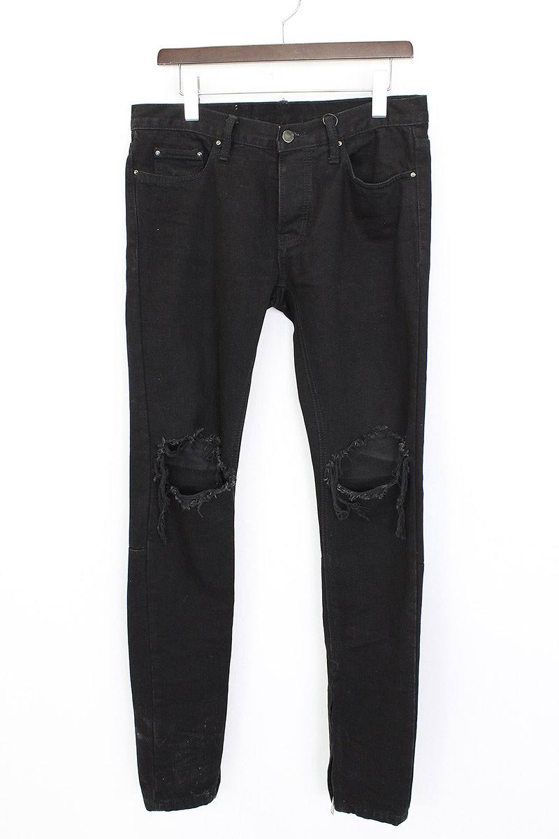 ミニマル mnml 膝クラッシュサイドジップスキニーデニムパンツ 30インチ ブラック 【99】