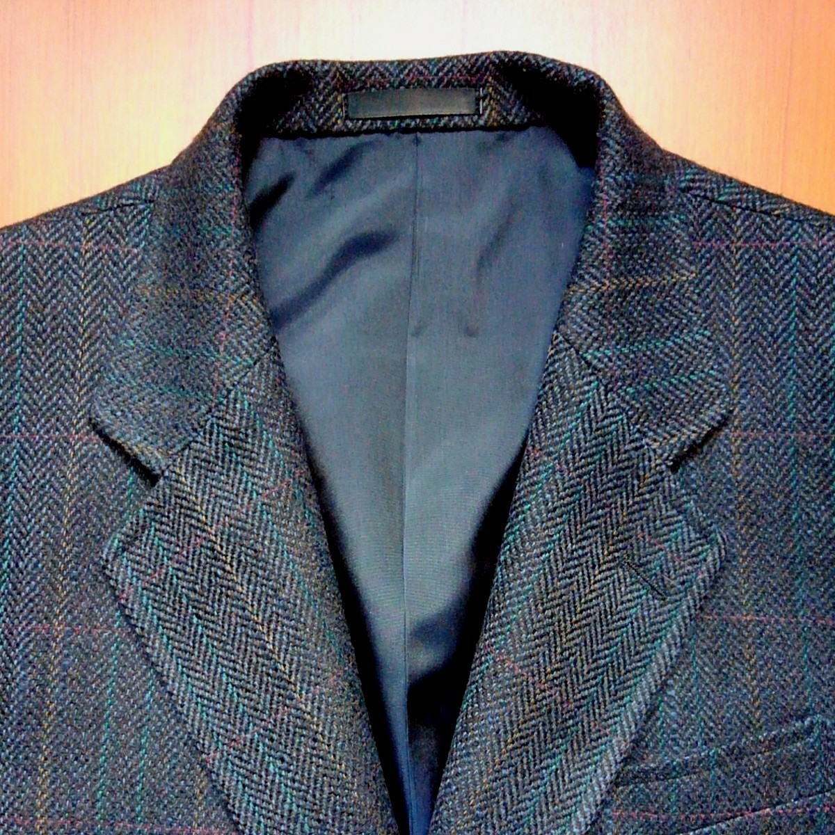 レア BURBERRY ジャケット ツイード ダークグレー系 赤x青のチェック 