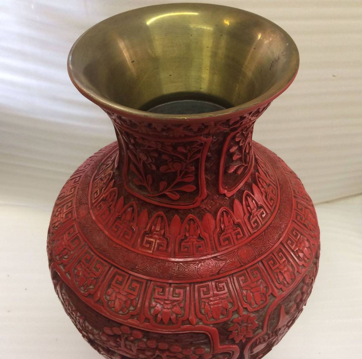 銅製 中国美術 細密細工 堆朱 人物彫文堆朱花瓶 高48cm 花文 花瓶